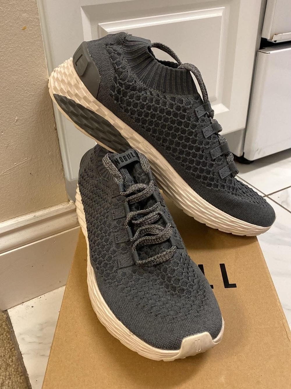 Men's NoBull Knit Athletic Sneakers in Dark Gray and Cream